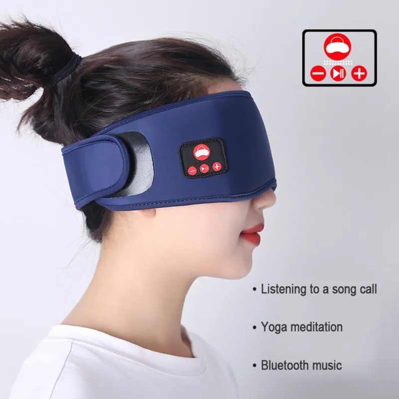 Беспроводная маска для сна для глаз для Bluetooth 5,0, 3D стерео маска для сна для глаз с поддержкой громкой связи - Цвет: Тёмно-синий