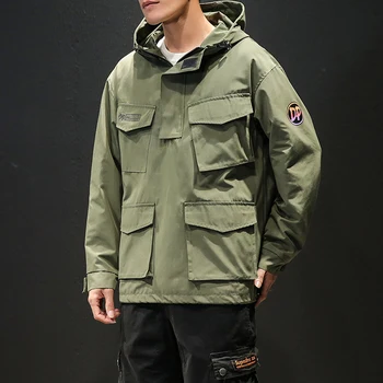 

2020Japanese Original Tooling Casual Men's Hooded Jacket Multi-pocket Men Jacket fashion Embroidered coats Black Jacket for Man