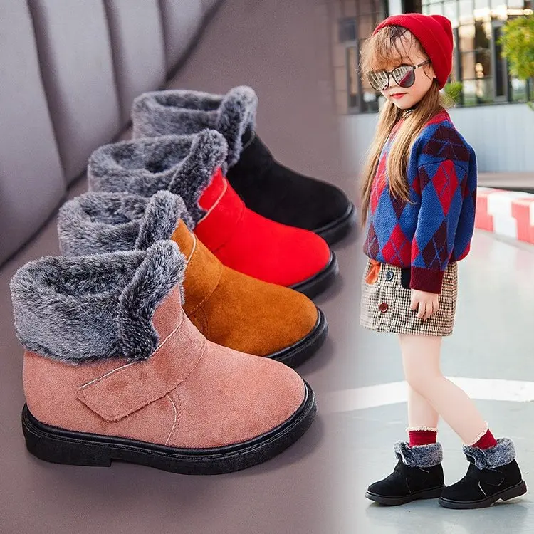 

2019 Girls' Short Boots CHILDREN'S Snow Boots Big Boy New Style Winter Thick plus Velvet Baby Cotton Shoes Preserving BOY'S