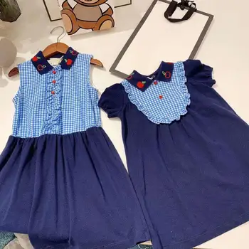 

Pre-sell 2020 New Summer Girls Dress Elegant Party Girls clothing for Toddler Baby Girls Blue Plaid Dress for Kids