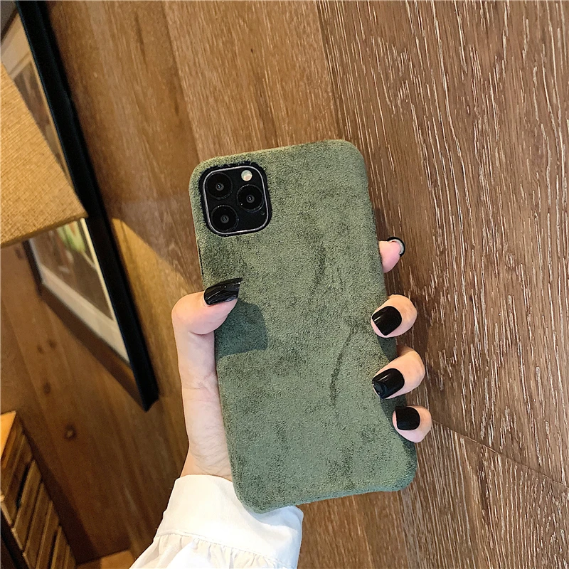 Модная простая скатерть, чехлы для iPhone 11 Pro Max XS X XR 6 6S 7 8 Plus, мягкий силиконовый тонкий теплый плюшевый клетчатый тканевый чехол для iPhone11 - Цвет: Green