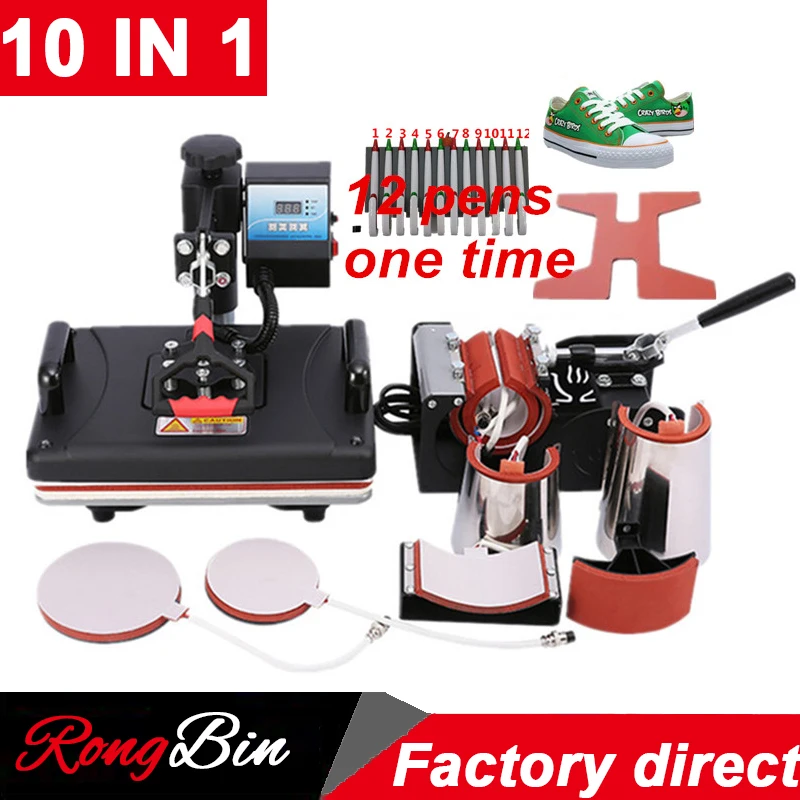 10 in 1 Combo Heat Press Machine Sublimation Heat Press Heat Transfer  Machine For T shirt Plate Mug Shoe Pen Cap Phone Case