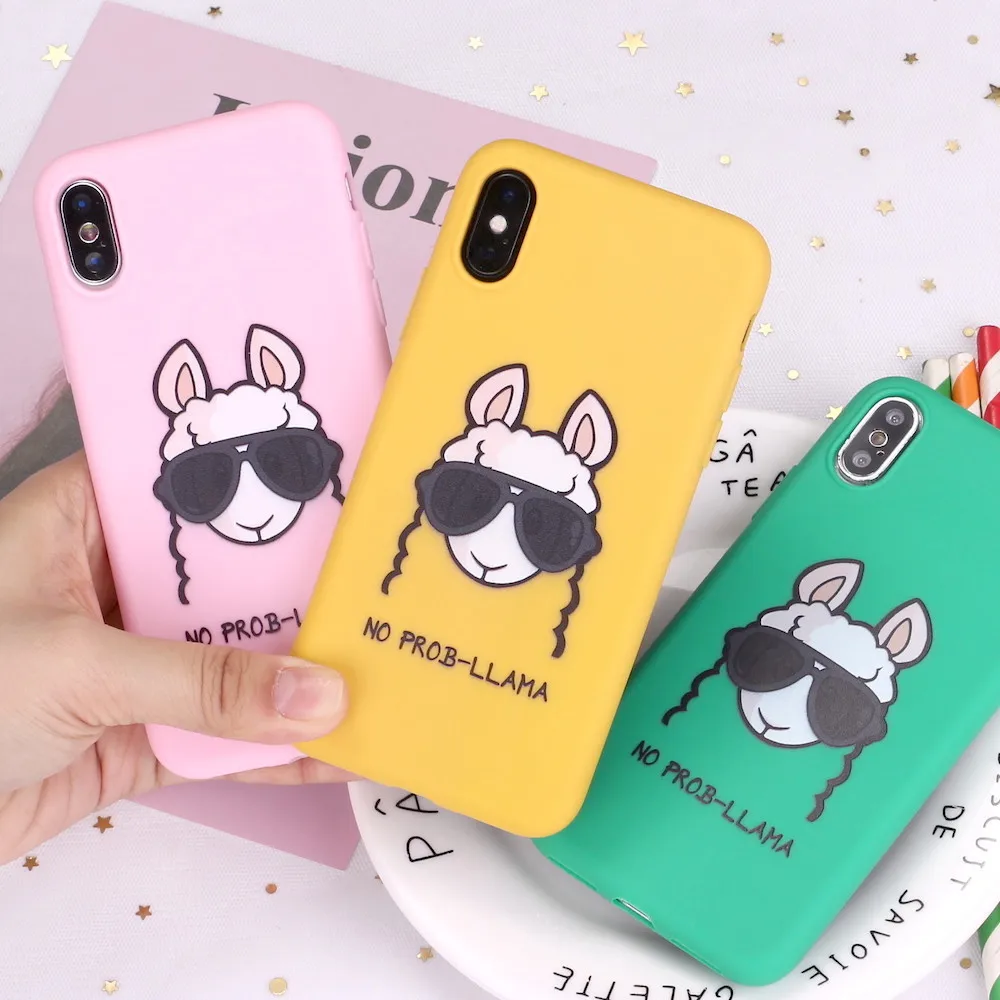 

For 11 Pro 8 8Plus X XR 7 7Plus XS Max 6 6S 5 SE Cute Lama Alpaca Cartoon Candy Silicone Soft Phone Case Coque Funda