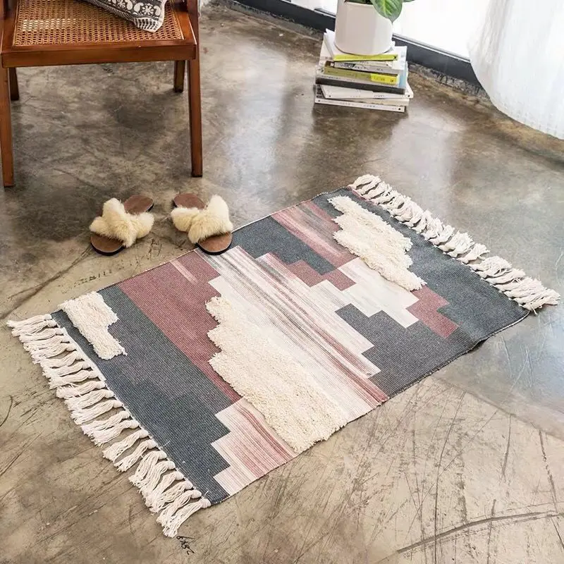 Wishstar скандинавский хлопковый ковер ручной работы с бахромой и 3D тканым ковриком в прихожей индийский геометрический узор ковер для спальни этнический - Цвет: 3