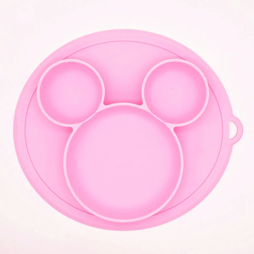 Детская безопасная силиконовая обеденная тарелка без BPA, детские блюда, сильная всасывающая детская обучающая посуда, милая мультяшная детская миска для питомца - Цвет: pink