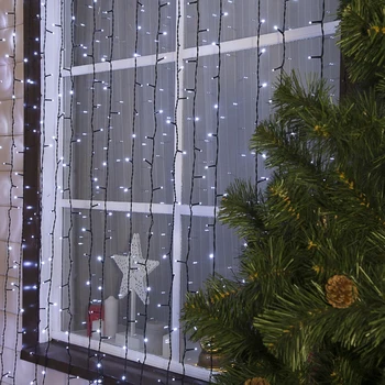 

Garland "Curtain" 2 x 9 m, IP44, UMC, dark thread, 1800 LED, white glow, 220 V