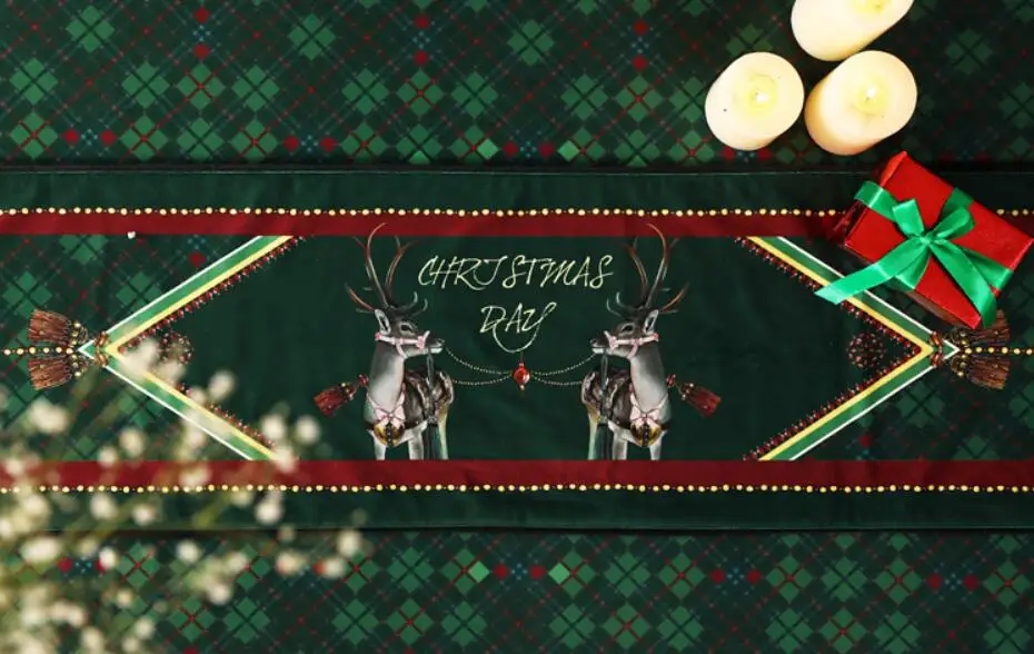 Deer Бархатная клетчатая настольная дорожка, Рождественская дорожка для стола, украшение для стола, семейные обеды, посиделки, домашняя, уличная, зеленая - Цвет: Deer