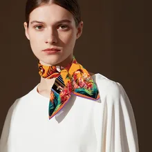 

2022Twill Silk Scarf For Women Tiger and Tree Headband 53*53cm Square Wraps Small Ring Scarves For Lady Gift