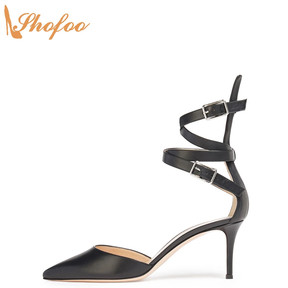 

Black Stiletto High Heels Women Pumps Pointed Toe Ankle Buckle Strap Large Size 15 16 Ladies Summer Fashion Mature Shoes Shofoo