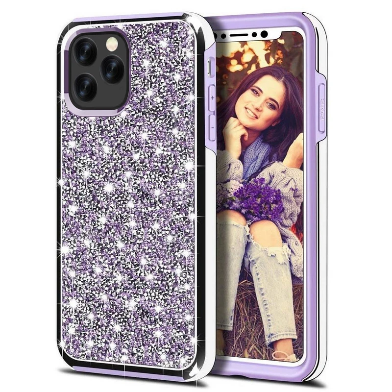 Purple YISHANGOU роскошный блестящий Блестящий Алмазный чехол с двойным слоем ТПУ+ ПК противоударный чехол для iPhone 11 Pro XR XS MAX XR 8 6 6S 7 Plus - Цвет: Purple