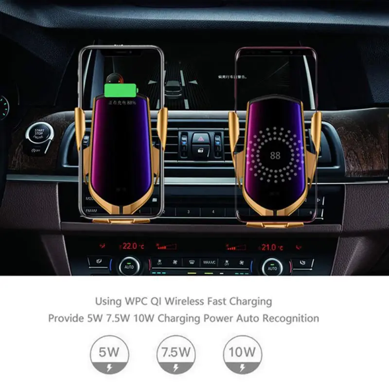 Подставка для смартфонов 1 шт. voiture автоматический зажим Smart IR сенсор Автомобильный держатель беспроводного зарядного устройства