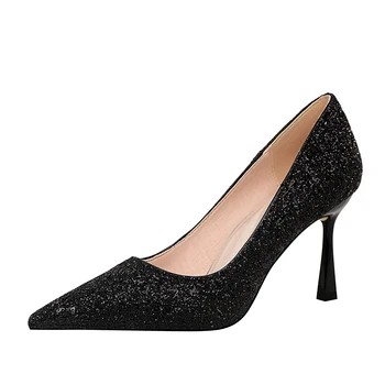 

European Style Lady Dress Shoes Women Pumps Festival Party Wedding Shoes Formal Pumps Glitter Stilettos High Heels FIS181