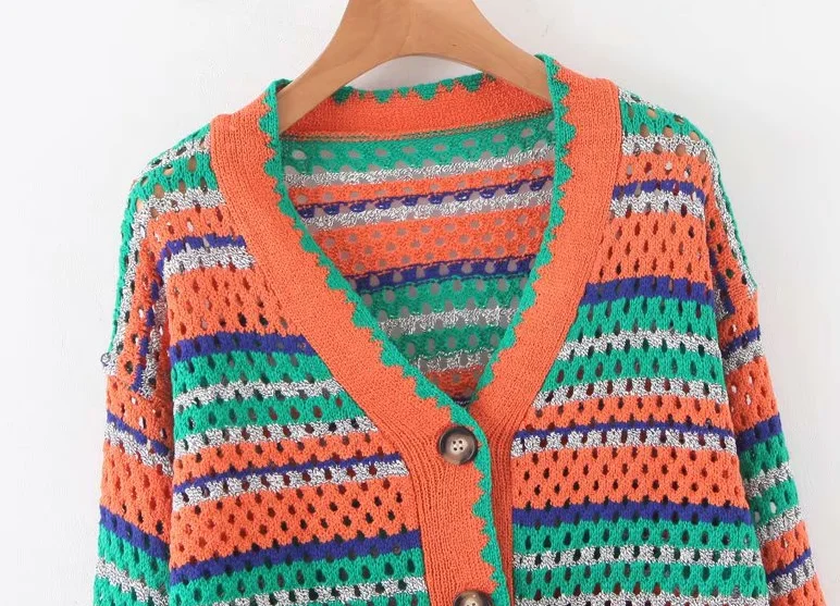 Вязаный свитер женский старинный Кардиган корейский Радужный свитер с длинным рукавом Женская одежда с v-образным вырезом милый свитер осень
