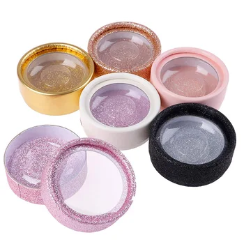 

5 Pieces Round Shape False Eyelash Boxes Glitter Packaging Cases Empty Eyelash Storage Boxes With Lash Trays