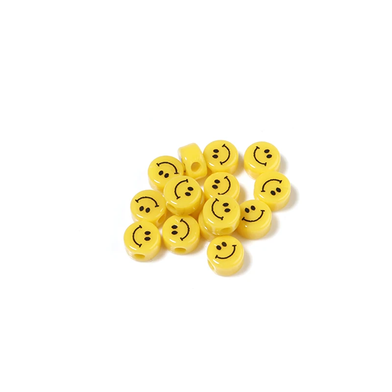 VERTICAL HOLE Yellow Flat Round Smiley Face Beads (6mm/8mm/10mm