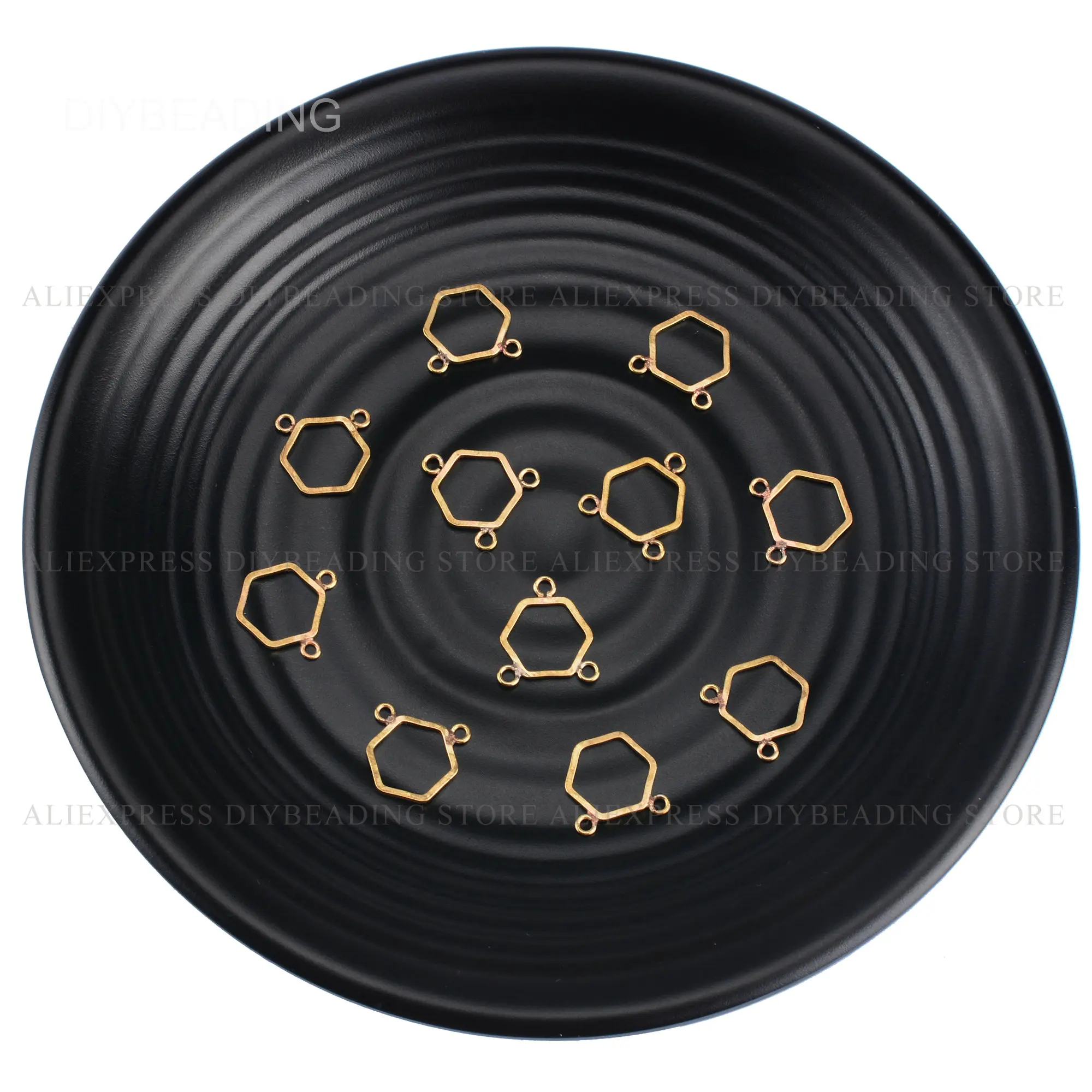 

4-200 Pcs Brass Component for Making Earrings 12mm Hexagon Geometric Charm Pendant Connector Finding Lots Wholesale (2/3 Loops)