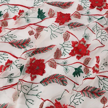 

200 x 130cm Red three-dimensional feather sun flower embroidered tulle lace fabric diy women's dress skirt accessories