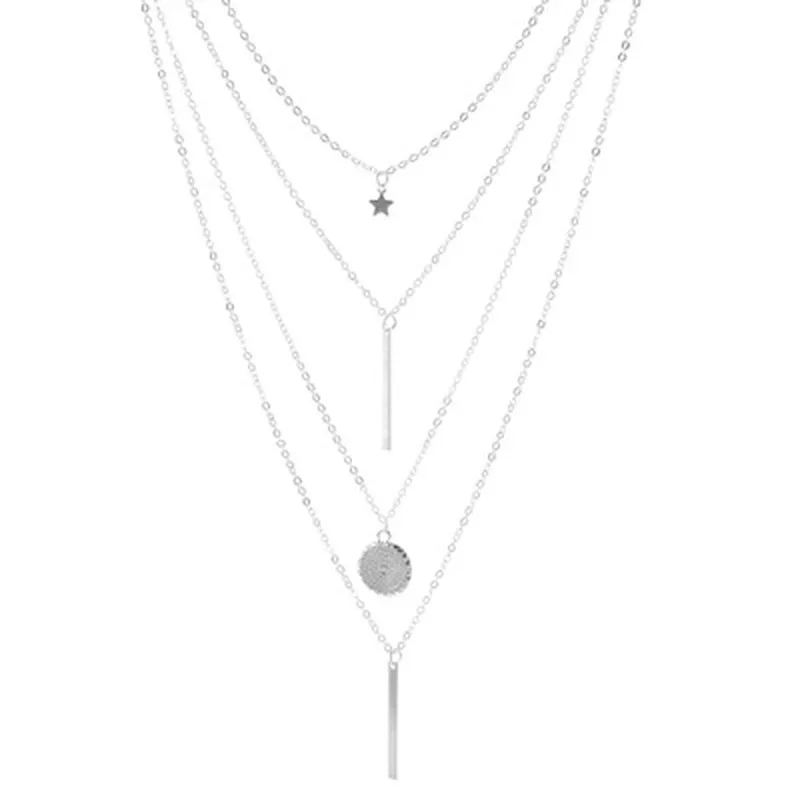 Abayabay Multilayer Chain Necklace Women Pentagram Necklaces Jewelry Lady Yellow Gold Color Personalized Girl Collares Collier