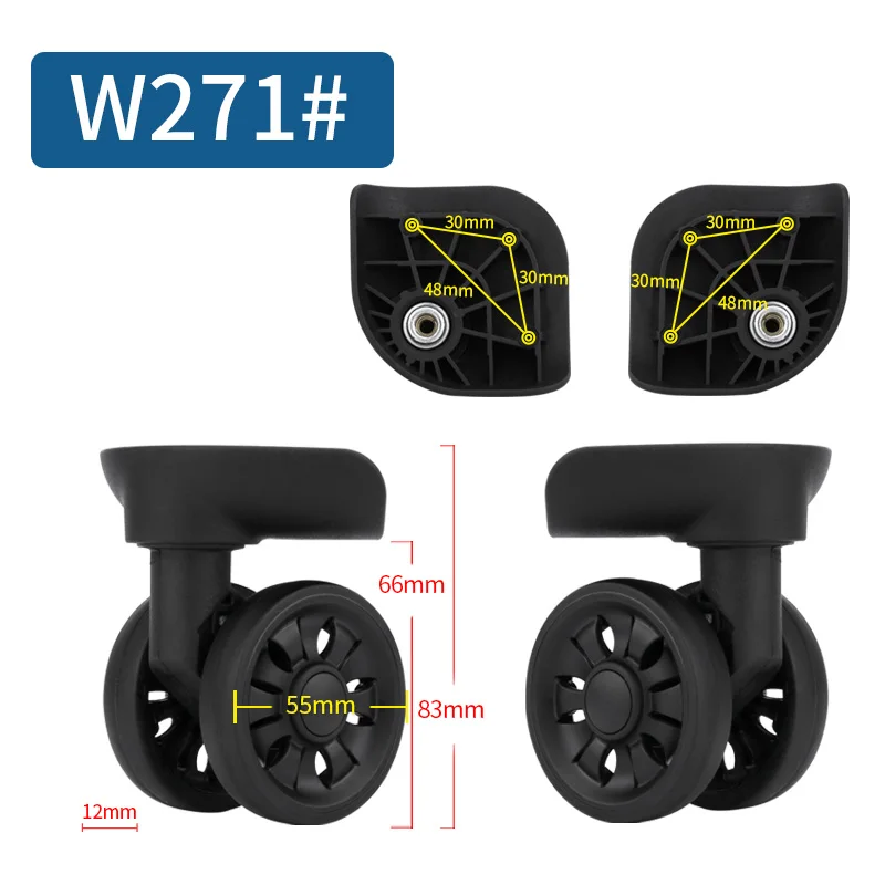 Чемодан Замена колеса ремонт фитинг чемодан тяга коробка оборудование Замена аксессуары 360 Универсальные ролики - Цвет: W271(2 Wheels)Black