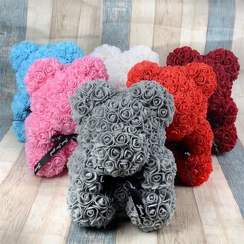 

25/40cm Foam Rose Bear Multicolor Rose Girlfriend Valentines Day Teddy Bear Gift Birthday Party Decoration Artificial Flowers