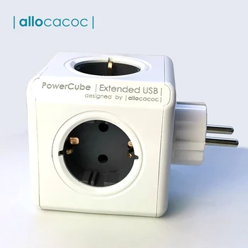 

Allocacoc Powercube 4 AC EU Plug Power Strip Socket Travel Adapter 3680W Multiple 2 USB Port Portable Charger 5V 2.1A for phones