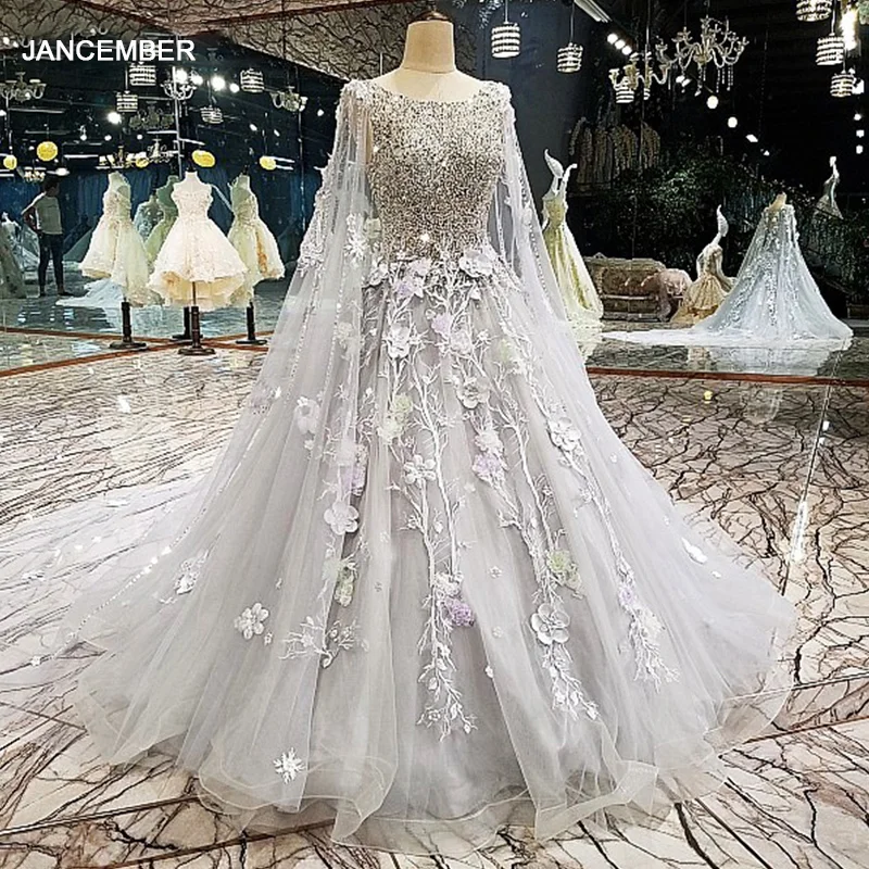 Ls00126 Robes De Soiree Luxe Paillettes Gris Une Ligne Applique Dentelle 3d Fleurs Robe De Soiree 2018 Robe De Fete Vraies Photos Aliexpress