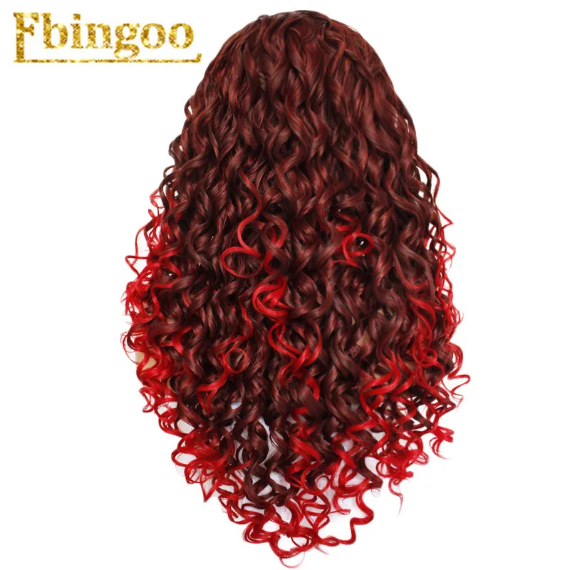 Ebingoo Long Afro Kinky Curly Synthetic Lace Front Wigs Two Tone Ombre Red Wig with Widow Peak Heat Resistant Fiber for Women
