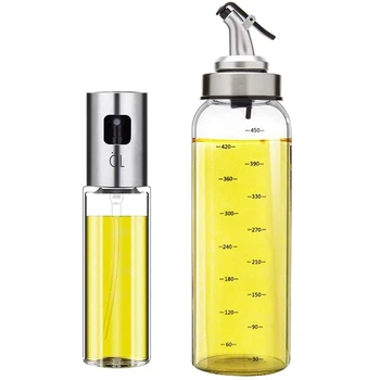 

2Pcs Oil Bottle Olive Oil Dispenser Oil Sprayer Set for Cooking 17OZ Lead-Free Glass Bottle for Oil Drip Free Spout