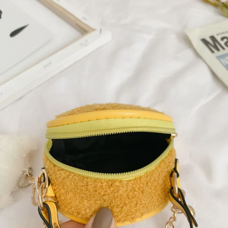 New Cute Suede Girl Smiling Face Mini Shoulder Bags Zipper Young Circular Shape Crossbody Bag for Children