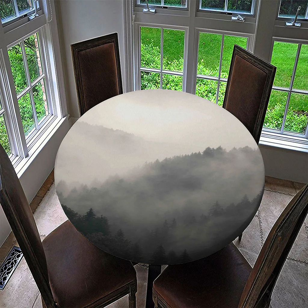 Waterproof Table Cover Fitted Tablecloth Round 55' Moisture-proof Reusable