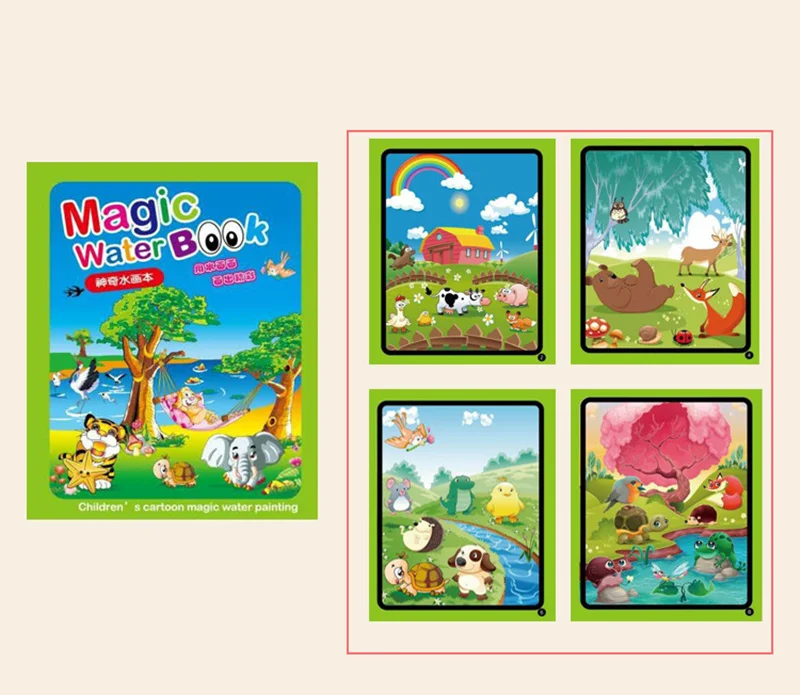 

Diy Magic Water Book Happy Zoo Animals Coloring Painting Drawing Board Doodle & Magic Pen Toys for Children Xmas Kids Baby Gift