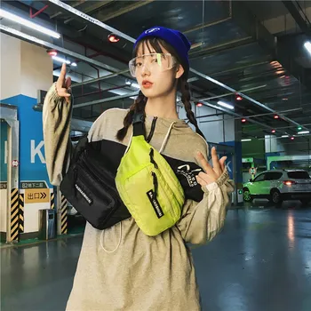

Canvas Waist Pack Street Unisex Cellphone Bag Fluorescent Color Fanny Pack Travel Shoulder Bag Summer Chest Bag Hip-hop Bags