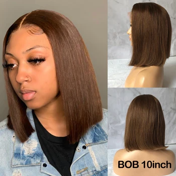 

13x6 Short Bob Wigs Brown Lace Front Human Hair Wigs For Women Brazilian Remy Closure Wig Bob 360 Lace Frontal Wig Pre Plucked