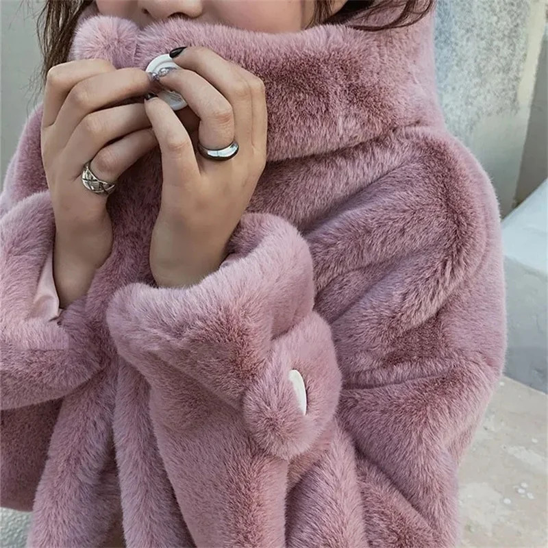 Mink Fluff Hooded Thick Warm Faux Fur Winter 2024 New Coat Ladies In The Trend Of Long Outcoat Clothes Korean Pink Fur Jacket