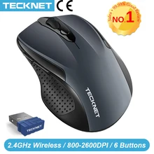 TeckNet Pro 2 4GHz Wireless Mouse Nano Receiver Ergonomic Mice 6 Buttons 2600DPI 5 Adjustment Levels