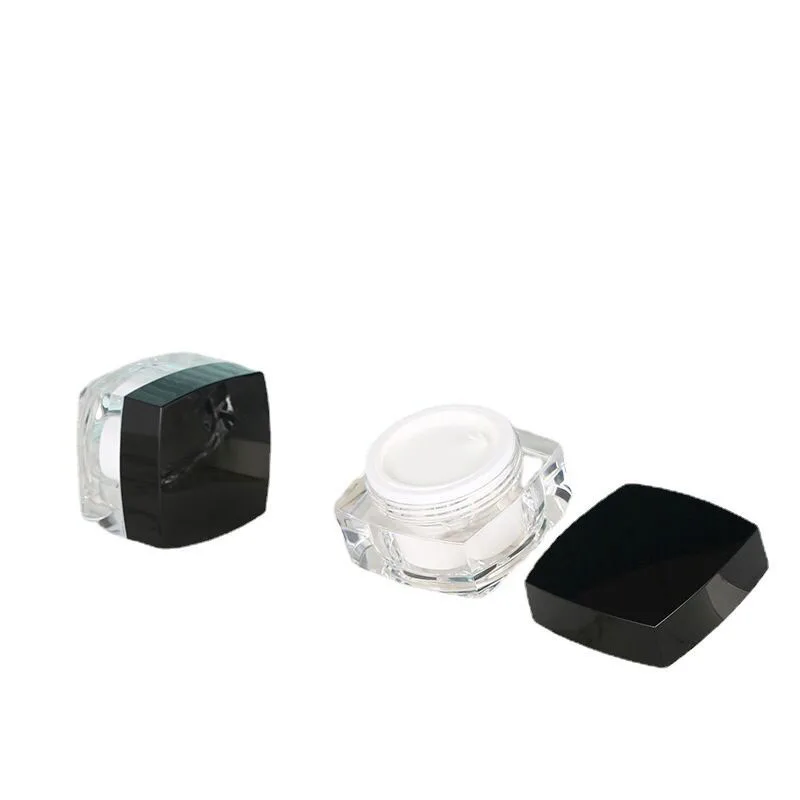 

500pcs/lot Wholesale 5g Acrylic Square Cream Jar Pot 5ml Plastic Cosmetic Jar with Black Cap Moisturizer Eye Cream Jar