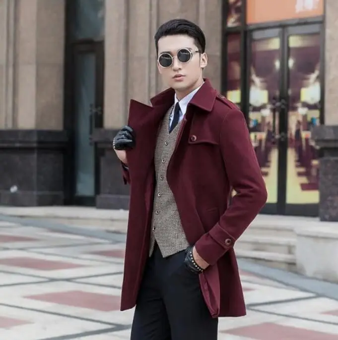 Cheap ! Wine red casual woolen coat men trench coats long sleeves overcoat  mens cashmere coat casaco masculino inverno england|Wool & Blends| -  AliExpress