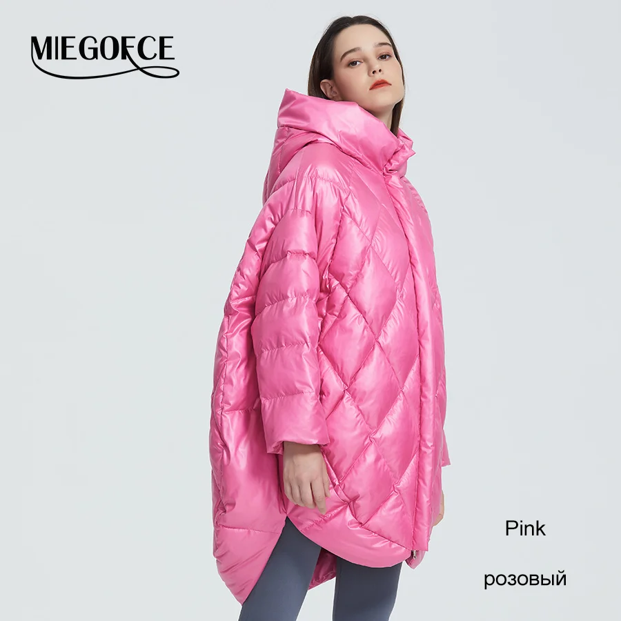 108-Pink MIEGOFCE Дизайн Роскошный Женский Парка Яркие Расцветки Повседневная Свободная Пальто Теплая Негабаритная Женская Куртка утепленные дутые куртки стойкий воротник с капюшоном - Цвет: 108-Pink