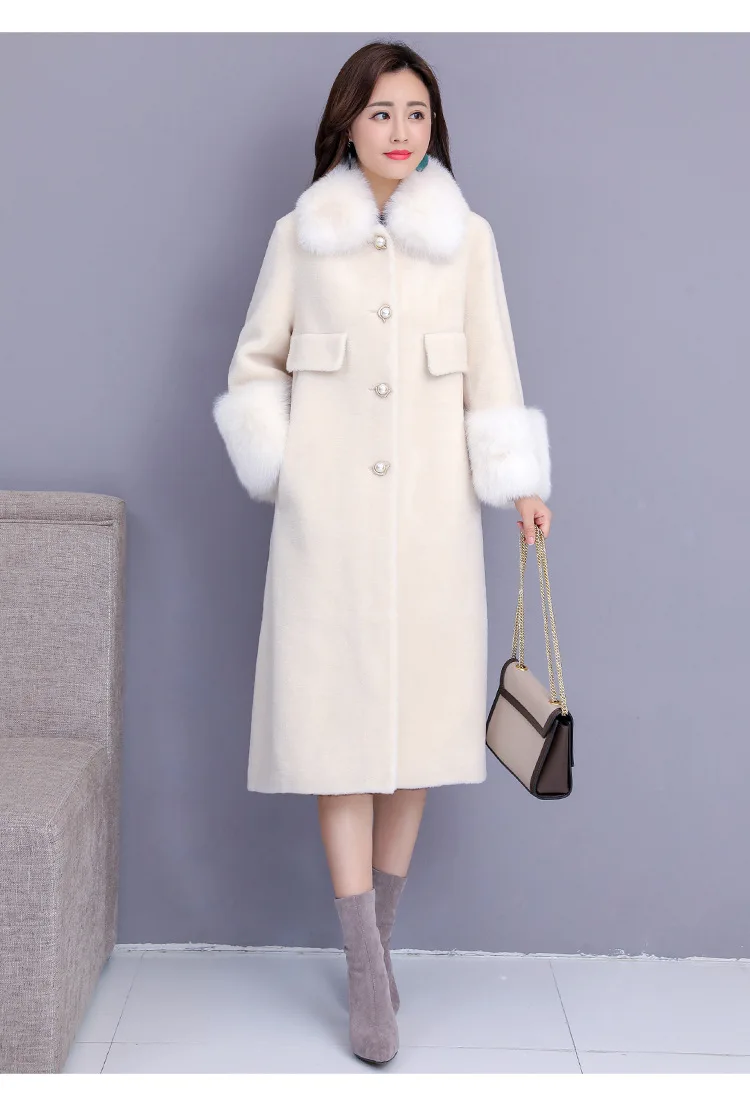 Женское пальто из искусственного меха, M-4XL, большие размеры, топы, куртка, Осень-зима, новинка, длинный рукав, синий, бежевый, модное длинное пальто из искусственного меха, LD1223