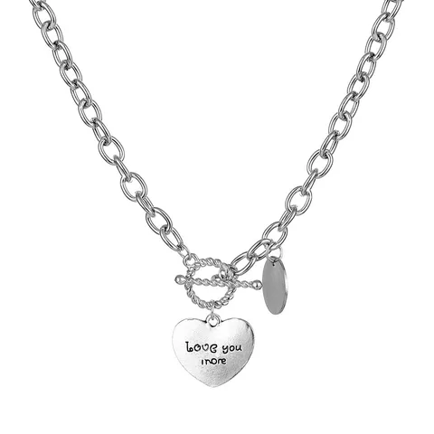 Punk Metal Heart Clavicle Chain Necklace Female Geometric Buckle Thick Chain Rock Hip Hop Silver Color Choker Necklace Gift