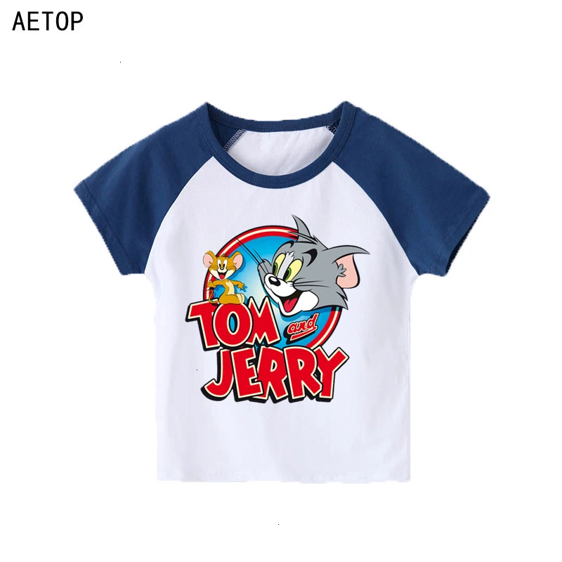 Wholesale Boys Girls Short sleeve Tom and jerry 6 white color T-shirt Kids O-Neck Tops Children Cartoon T shirt Baby Clothes