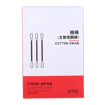 

50pcs/box First Aid Disposable Cotton Swabs Double Head Q Tip Sterilization Iodine Disinfected Emergency Care Outdoor Camping