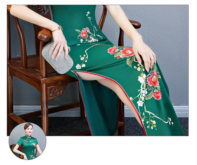 Plus size 5XL custom cheongsam female new autumn large size Slim Chinese dress Improvement Retro dignified long style cheongsam