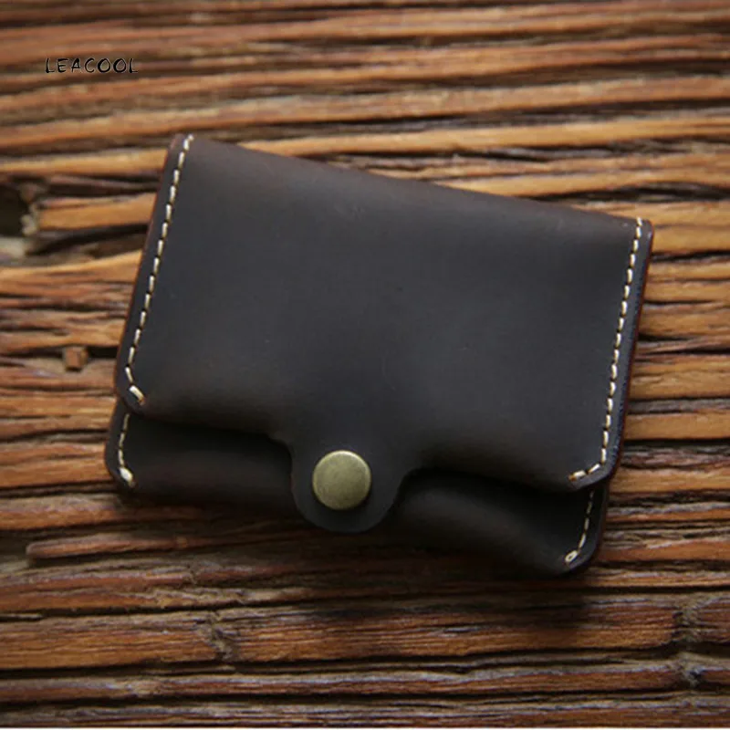 

LEACOOL Vintage Genuine Leather Men Wallet Cowhide Small Mini Card Holder Male Card Case High quatily Purse