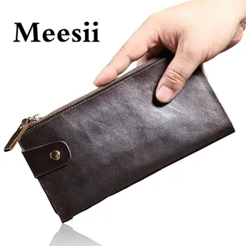 

Meesii Luxury Wallet Brand Designer 100% Genuine Cow Leather Clutch Wallets Purse Card Holder Vintage Wallet Men With Coin Purse
