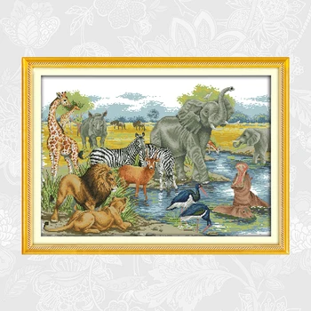 

Needlework 14CT 11CT Counted Printed On Canvas Cross Stitch Schemes Embroidery Set Animal World DIY Hand Made Crafts