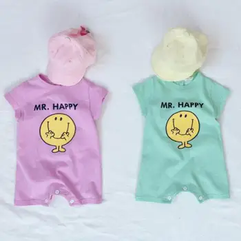 

Newborn Baby Girl Toddle Jumpsuits For Newborn Infant Rompers Short Sleeved Baby Cute Cartoon Smiley Cotton Romper