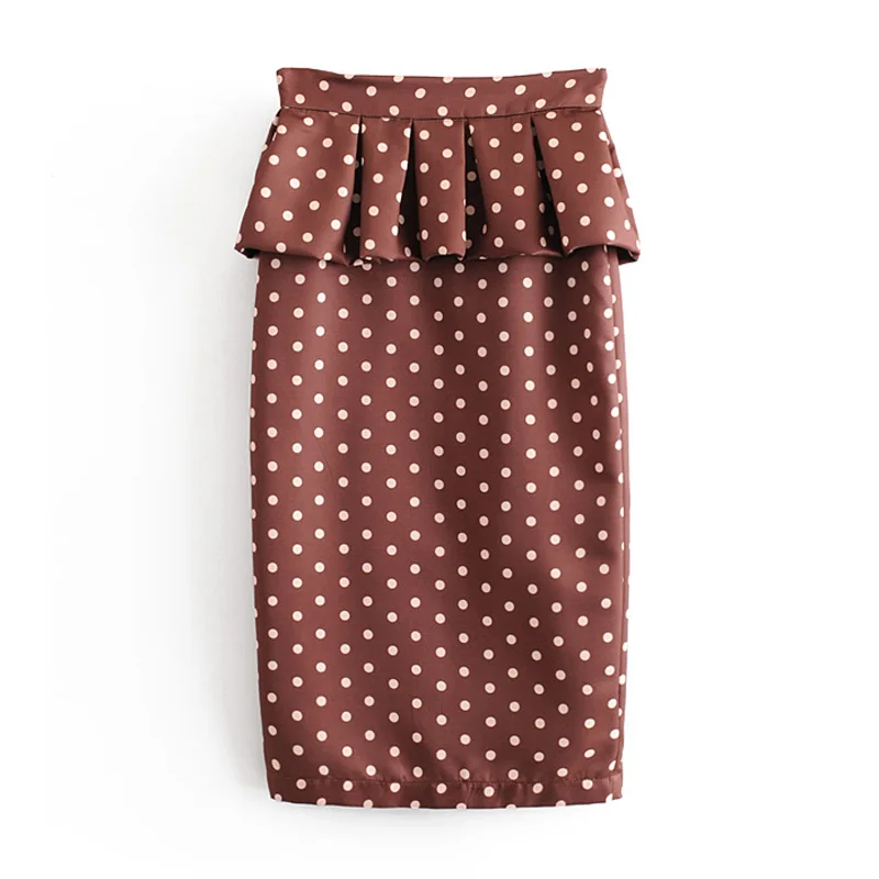 Fandy lokar, юбки с принтом в горошек, женская мода, каскадная прямая юбка с разрезом, женская элегантная юбка на молнии до середины икры, Женская юбка JN