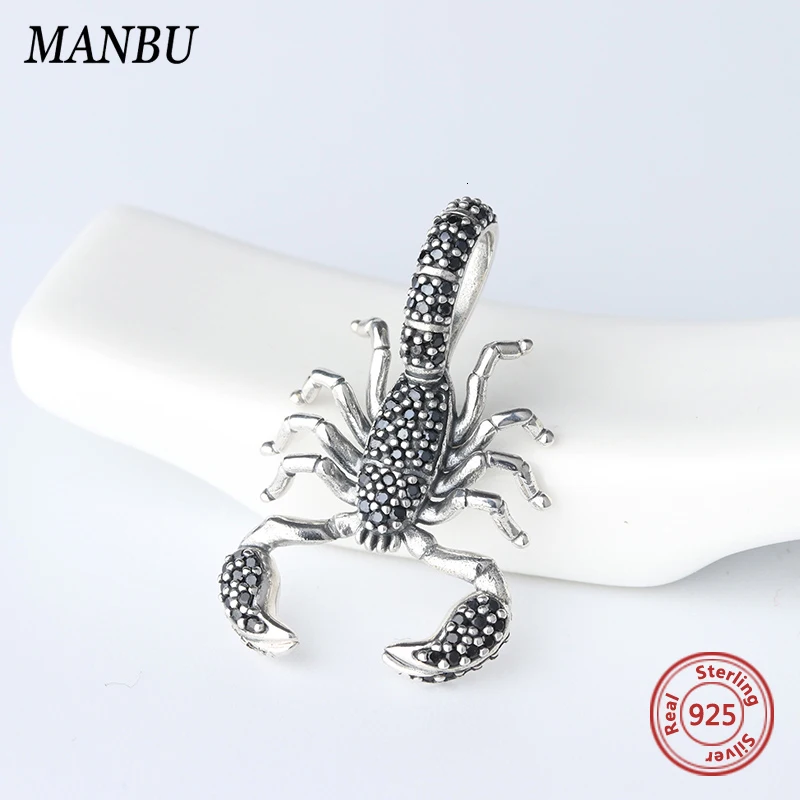 

ManBu Sterling Silver 925 Original Beads Fit pandora Pendant Black Scorpion Cubic Zirconia diy beads for jewelry making
