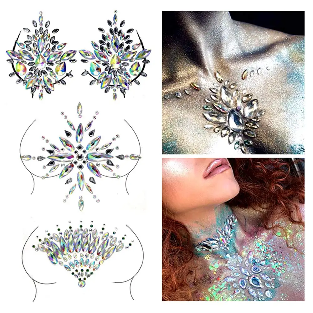 

Jewels Tattoo Rhinestone Stickers Body Gems Glitter Self-Adhesive Chest Decals Crystal Flash Mermaid Gemstone Decoration